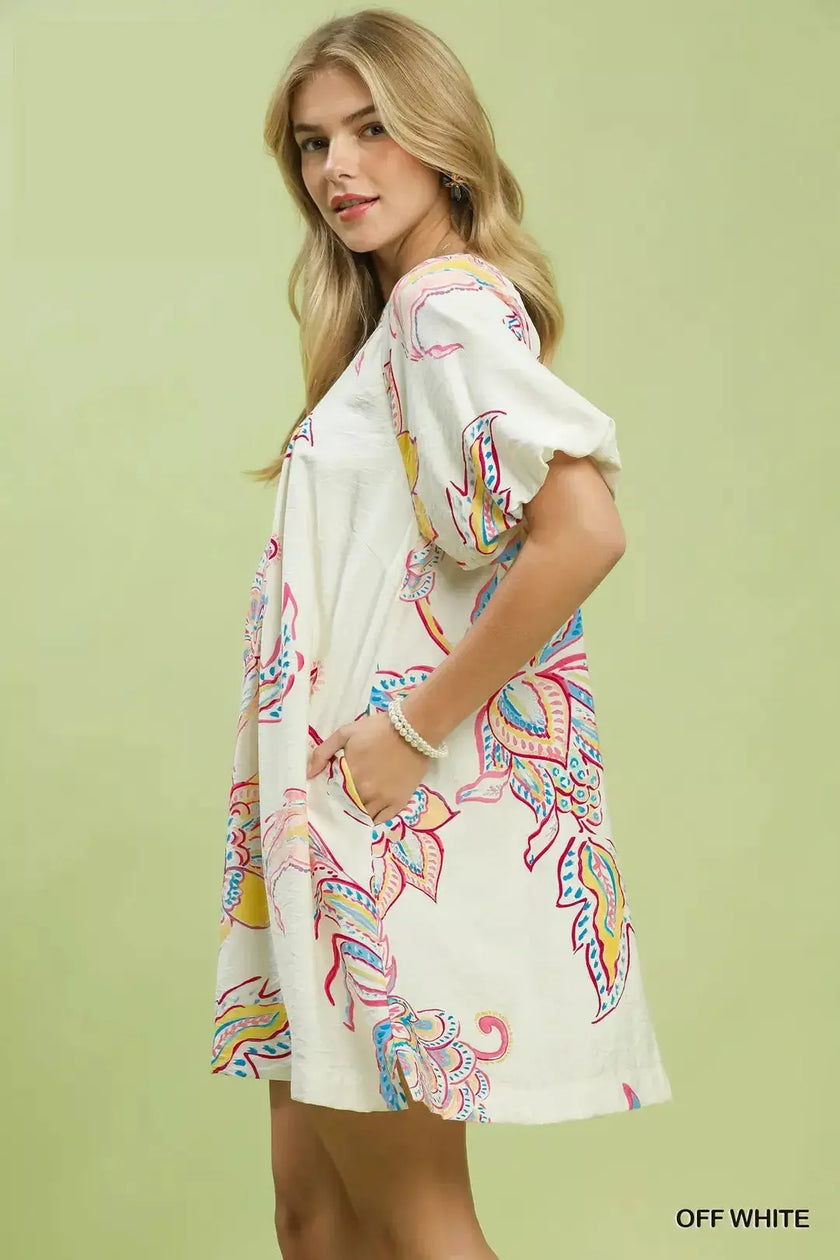 Umgee Boho Floral Print Mini Dress with Pockets  Style Ratio