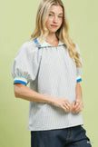 Umgee Botanical Print Puff Short Sleeve Blouse  Style Ratio