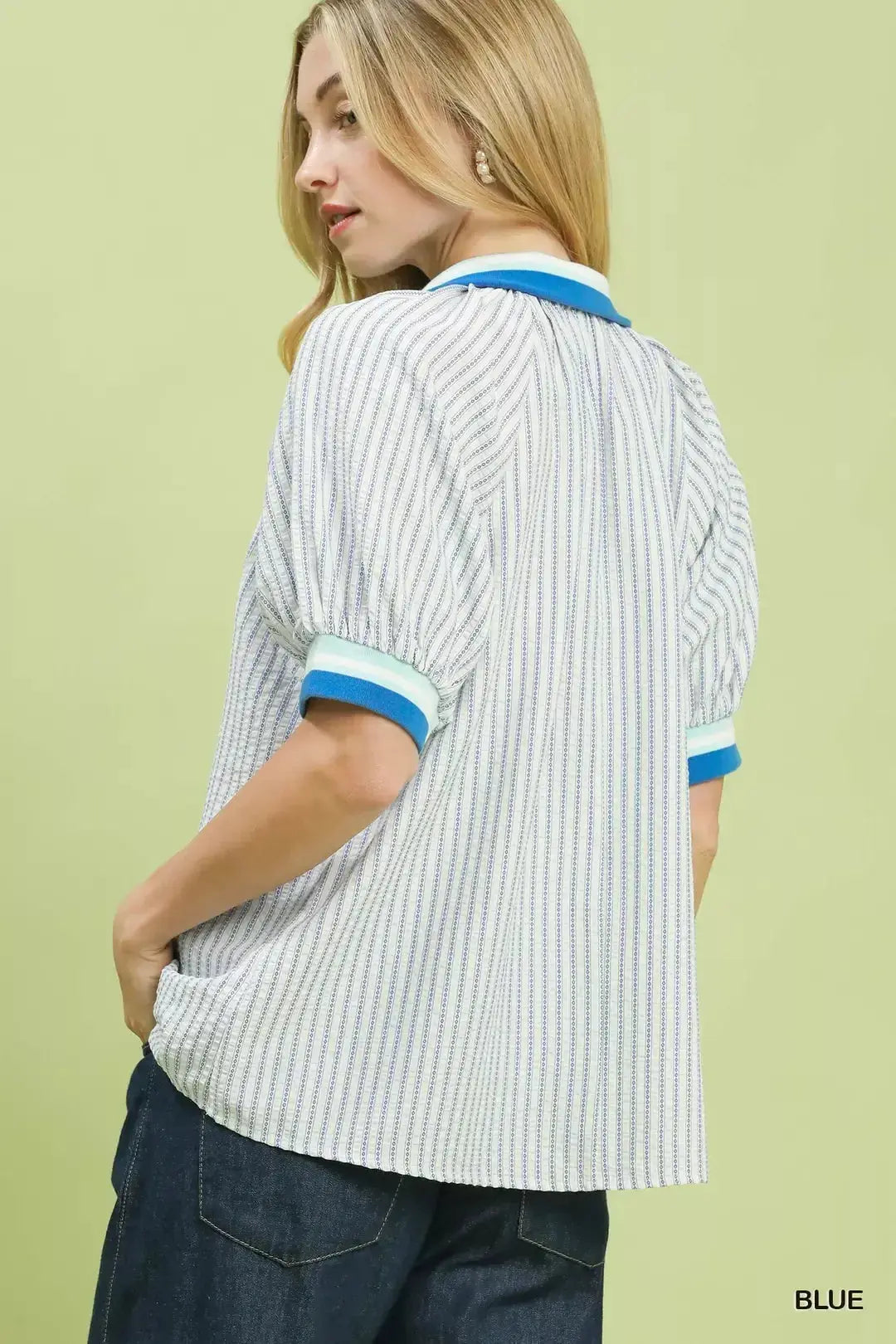 Umgee Botanical Print Puff Short Sleeve Blouse  Style Ratio