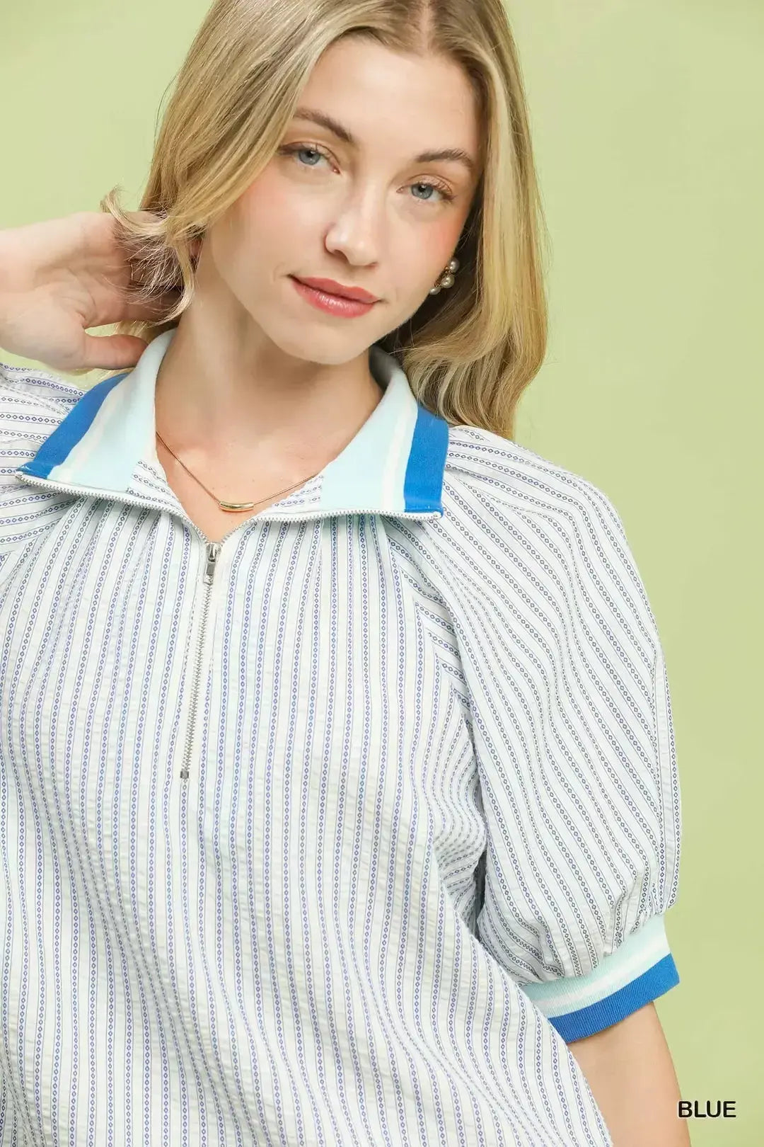 Umgee Botanical Print Puff Short Sleeve Blouse  Style Ratio