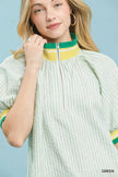 Umgee Botanical Print Puff Short Sleeve Blouse with Contrast Collar  Style Ratio