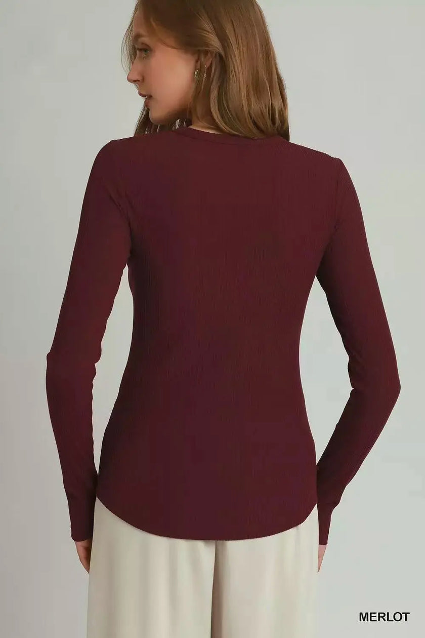 Umgee Brushed Rib Long Sleeve Top  Style Ratio
