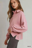 Umgee Brushed Waffle Polo Collared Pullover  Style Ratio