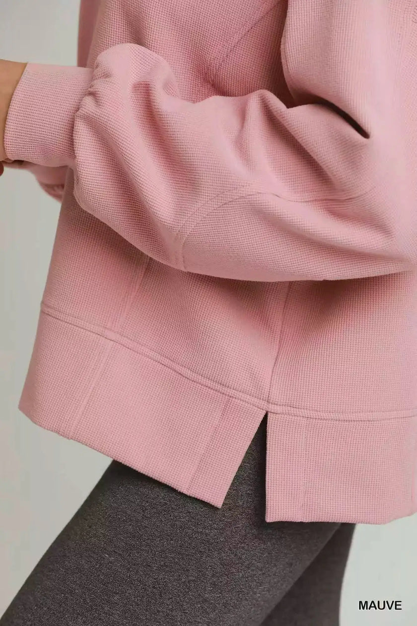 Umgee Brushed Waffle Polo Collared Pullover  Style Ratio
