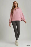 Umgee Brushed Waffle Polo Collared Pullover  Style Ratio