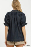 Umgee Chambray Puff Sleeve Scallop Hem Blouse  Style Ratio