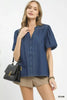 Umgee Denim Button Front Puff Sleeve Boho Blouse  Style Ratio