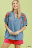 Umgee Embroidered Denim Puff Sleeve Top  Style Ratio