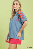Umgee Embroidered Denim Puff Sleeve Top  Style Ratio