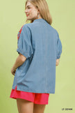 Umgee Embroidered Denim Puff Sleeve Top  Style Ratio