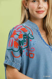 Umgee Embroidered Denim Puff Sleeve Top  Style Ratio
