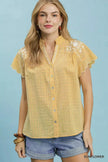 Umgee Embroidered Print Scallop Sleeve Button Front Blouse  Style Ratio
