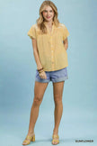 Umgee Embroidered Print Scallop Sleeve Button Front Blouse  Style Ratio