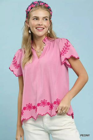 Umgee Embroidered Scallop Top  Style Ratio