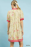 Umgee Floral Puff Sleeve Dress with Contrast Trim  Style Ratio