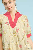 Umgee Floral Puff Sleeve Dress with Contrast Trim  Style Ratio