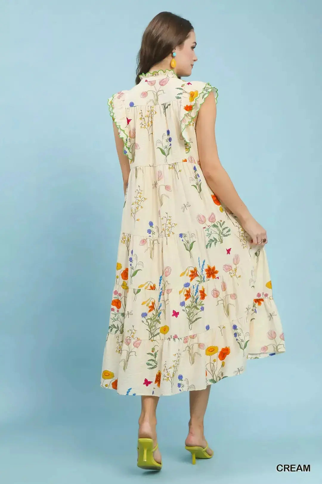 Umgee Floral Ruffle Tiered Midi Dress with Scalloped Detail  Style Ratio