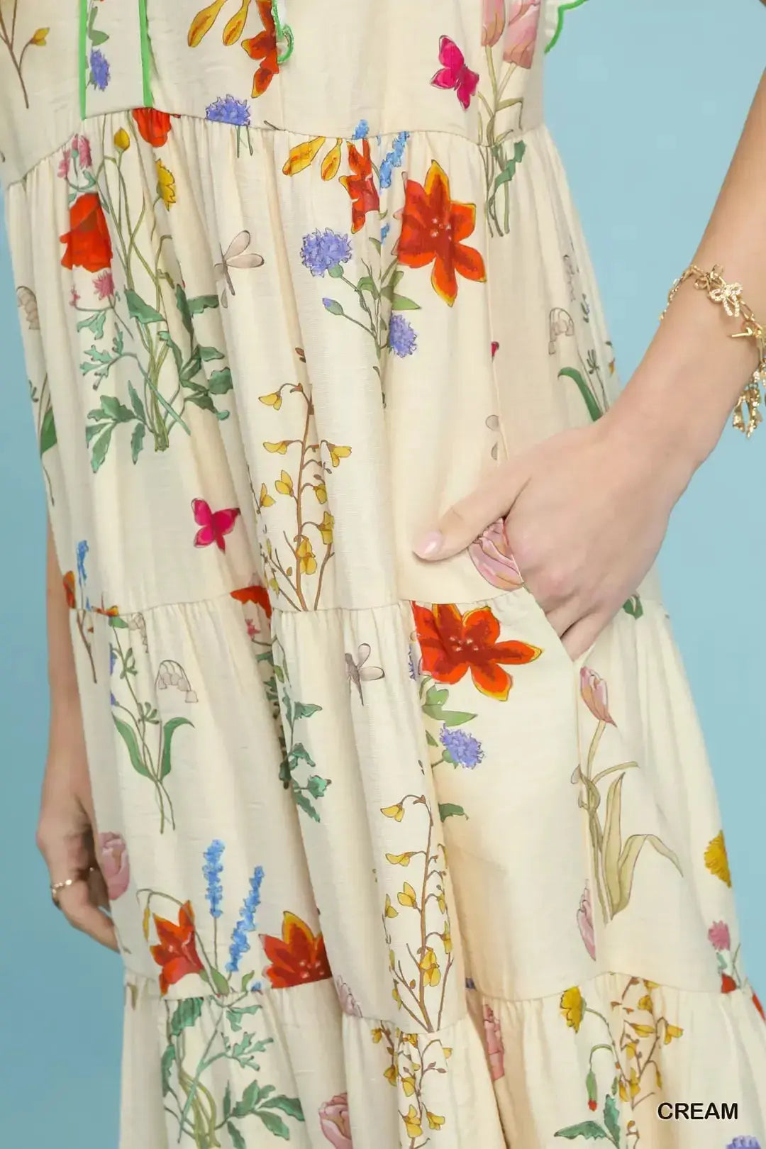 Umgee Floral Ruffle Tiered Midi Dress with Scalloped Detail  Style Ratio