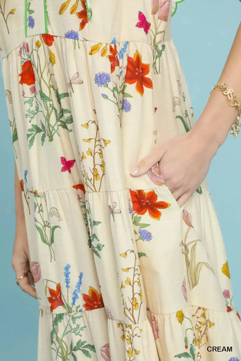 Umgee Floral Ruffle Tiered Midi Dress with Scalloped Detail  Style Ratio