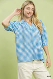 Umgee Gingham Puff Sleeve Collared Blouse  Style Ratio