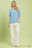 Umgee Gingham Puff Sleeve Collared Blouse  Style Ratio