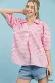 Umgee Gingham Puff Sleeve Collared Blouse  Style Ratio