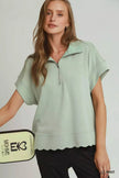 Umgee Half Zip Pullover with Scalloped Edge Hem  Style Ratio