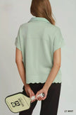 Umgee Half Zip Pullover with Scalloped Edge Hem  Style Ratio