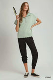 Umgee Half Zip Pullover with Scalloped Edge Hem  Style Ratio