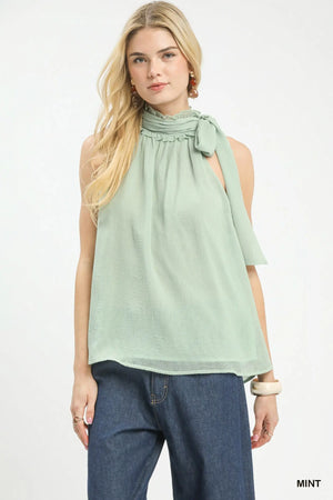Umgee Halter Tie Neck Sleeveless Chiffon Top  Style Ratio