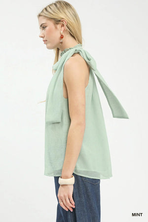 Umgee Halter Tie Neck Sleeveless Chiffon Top  Style Ratio