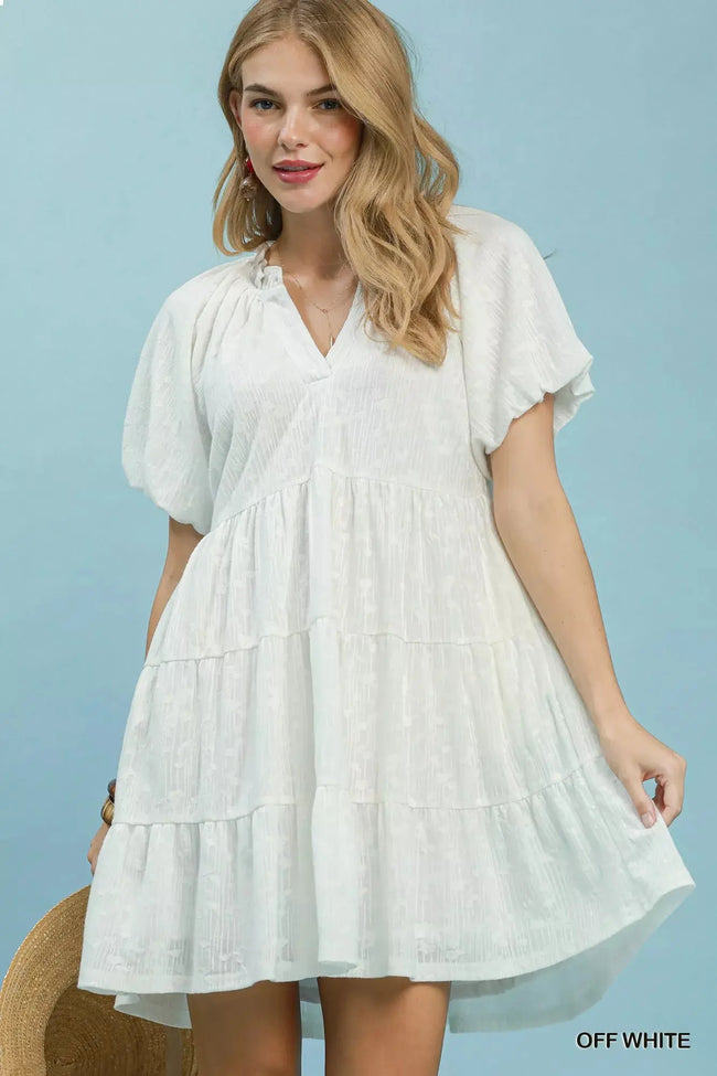 Umgee Jacquard Puff Sleeve Mini Dress  Style Ratio