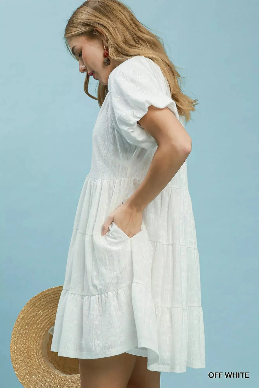 Umgee Jacquard Puff Sleeve Mini Dress  Style Ratio