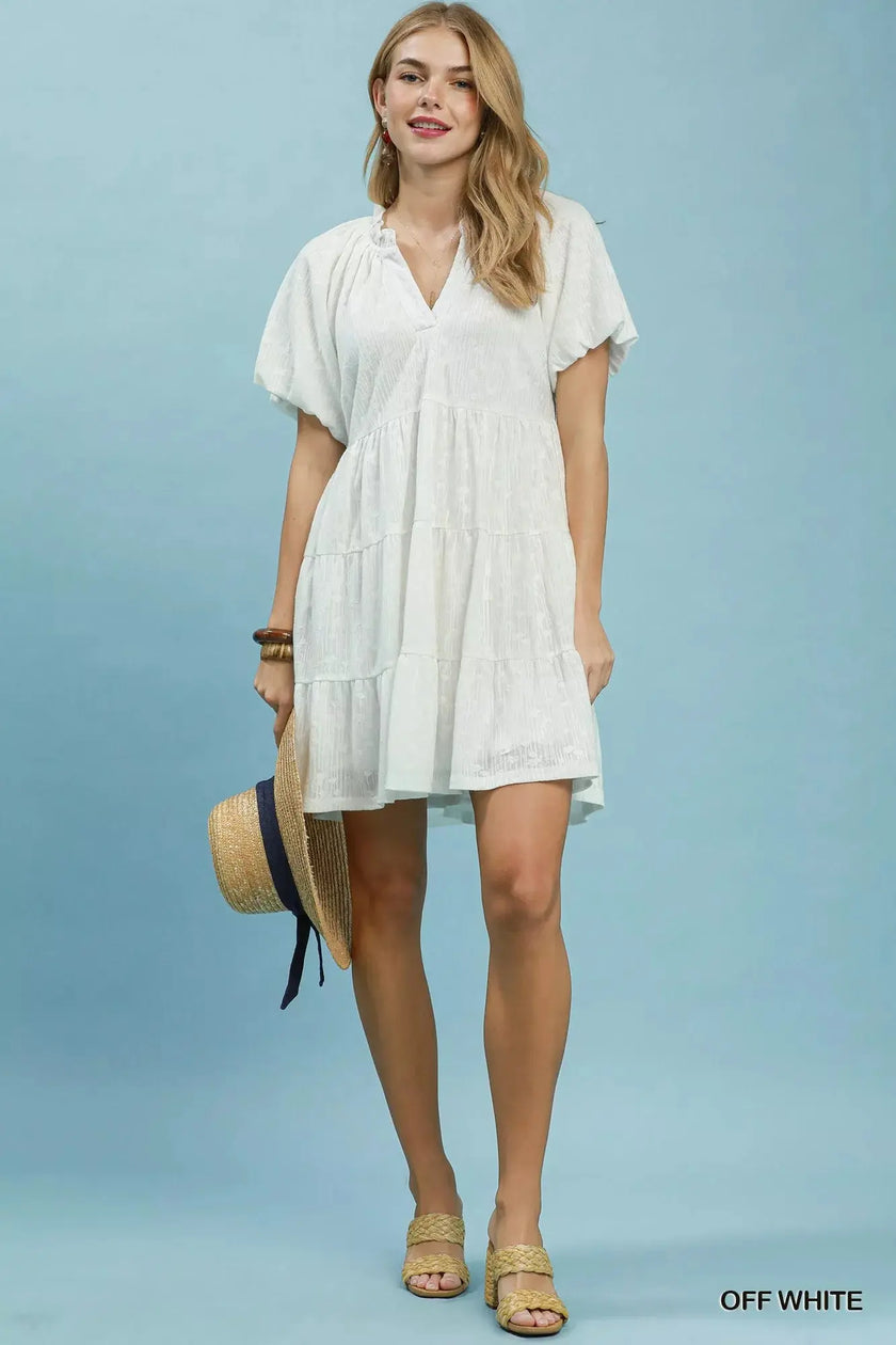 Umgee Jacquard Puff Sleeve Mini Dress  Style Ratio