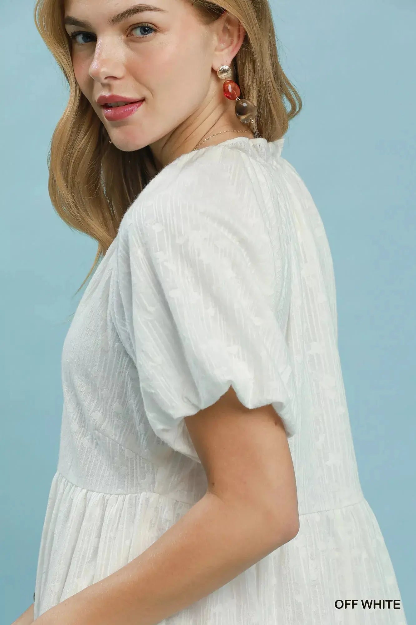 Umgee Jacquard Puff Sleeve Mini Dress  Style Ratio