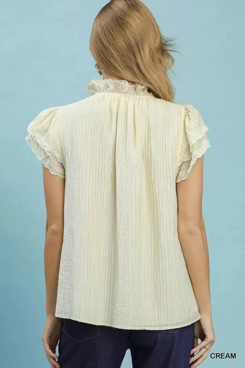 Umgee Lace Trim Ruffle Top  Style Ratio