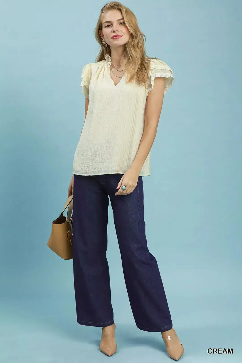 Umgee Lace Trim Ruffle Top  Style Ratio