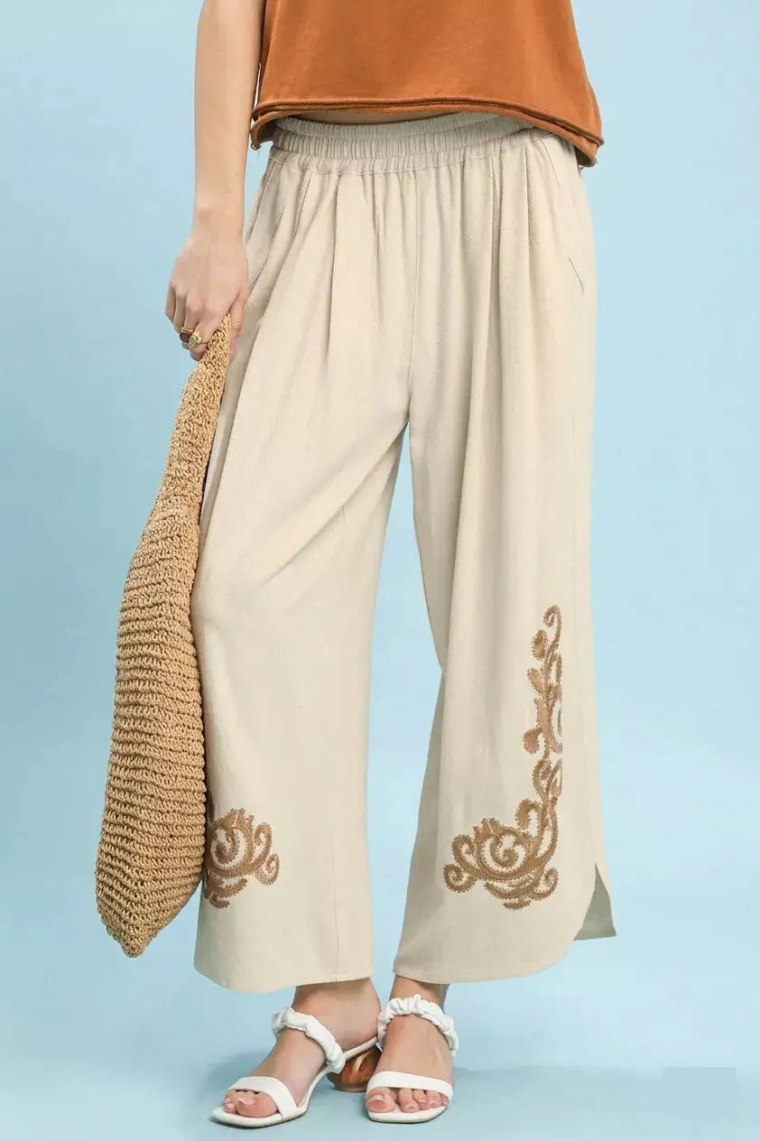 Umgee Linen Embroidered Wide-Leg Boho Pants  Style Ratio