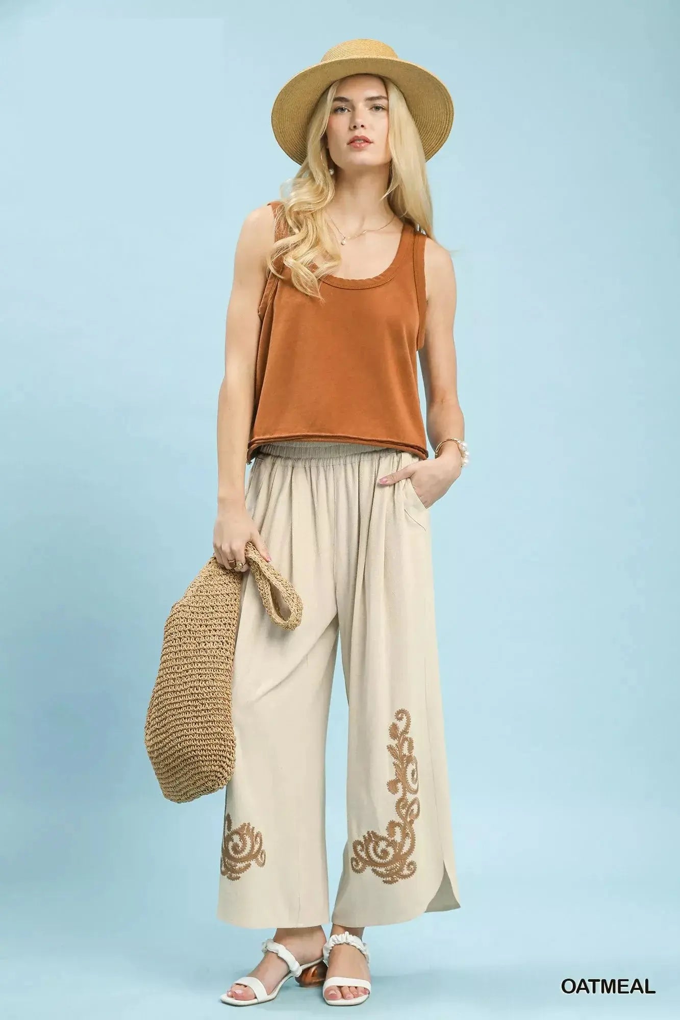 Umgee Linen Embroidered Wide-Leg Boho Pants  Style Ratio