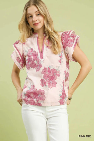 Umgee Mix Floral Ruffle Sleeve Blouse  Style Ratio