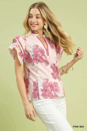 Umgee Mix Floral Ruffle Sleeve Blouse  Style Ratio