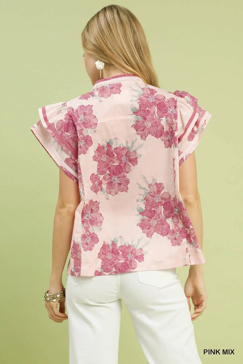 Umgee Mix Floral Ruffle Sleeve Blouse  Style Ratio