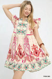 Umgee Mix Ruffle Sleeve Boho Print Dress  Style Ratio