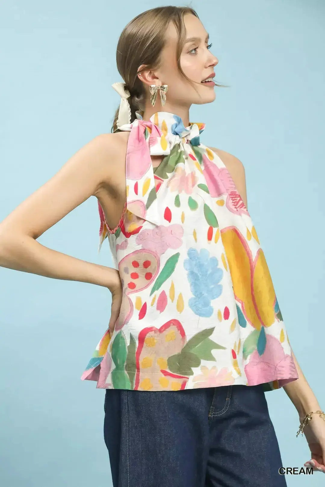 Umgee Multi-Color Floral Halter Neck Boho Top  Style Ratio