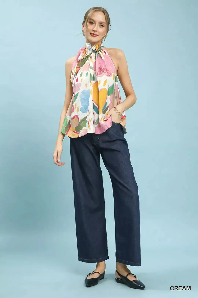 Umgee Multi-Color Floral Halter Neck Boho Top  Style Ratio
