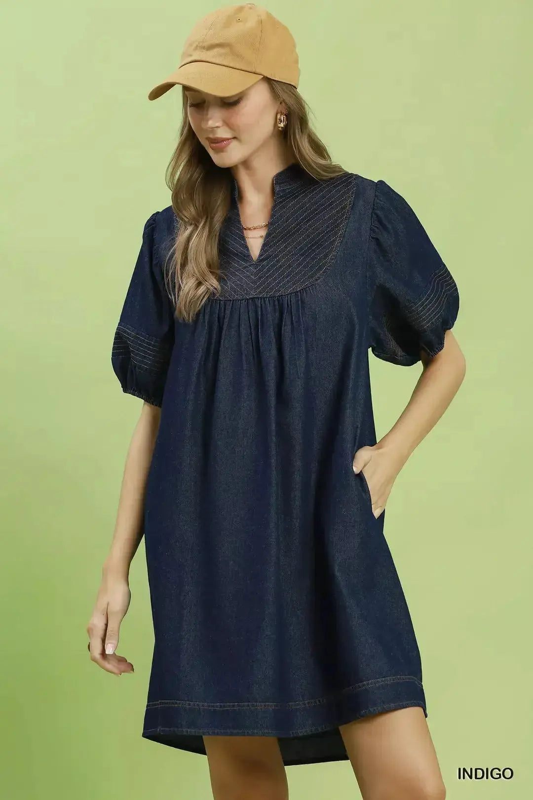 Umgee Notched Puff Sleeve Mini Dress with Pockets  Style Ratio