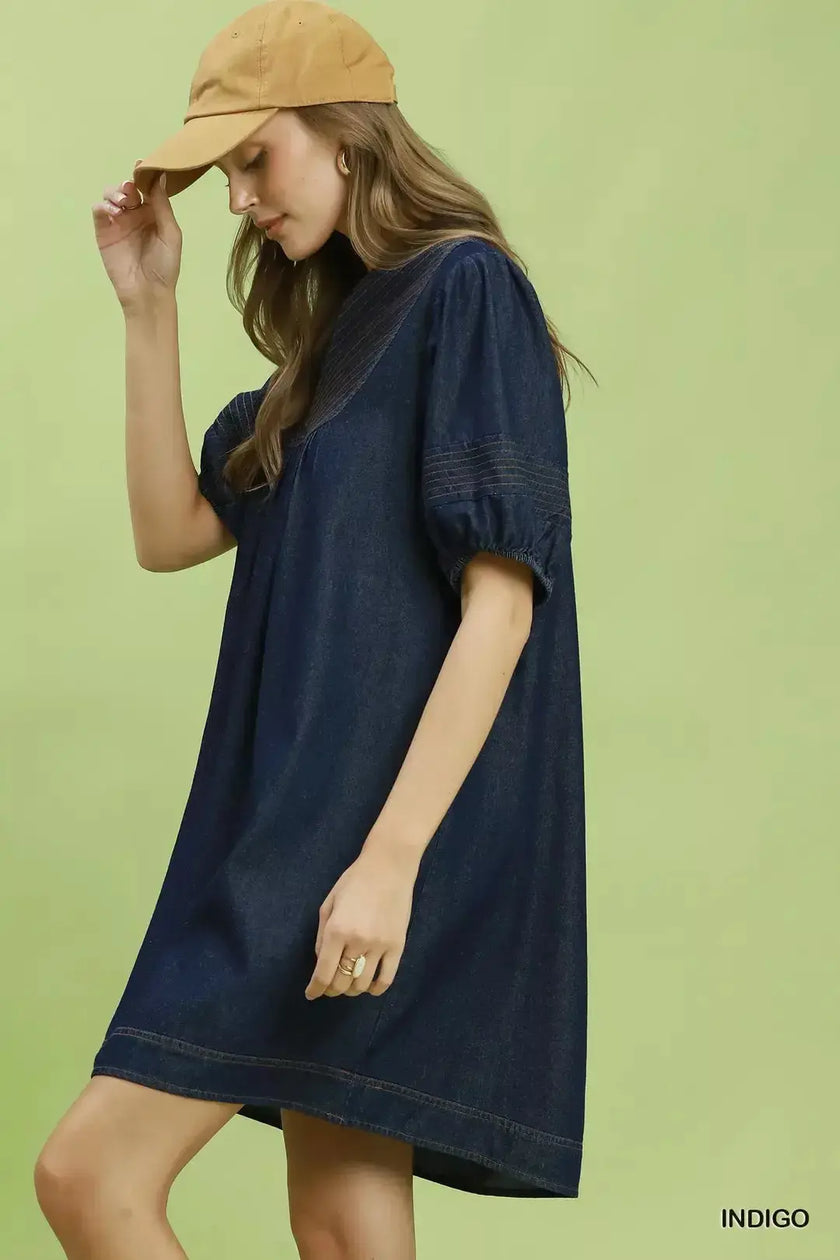 Umgee Notched Puff Sleeve Mini Dress with Pockets  Style Ratio