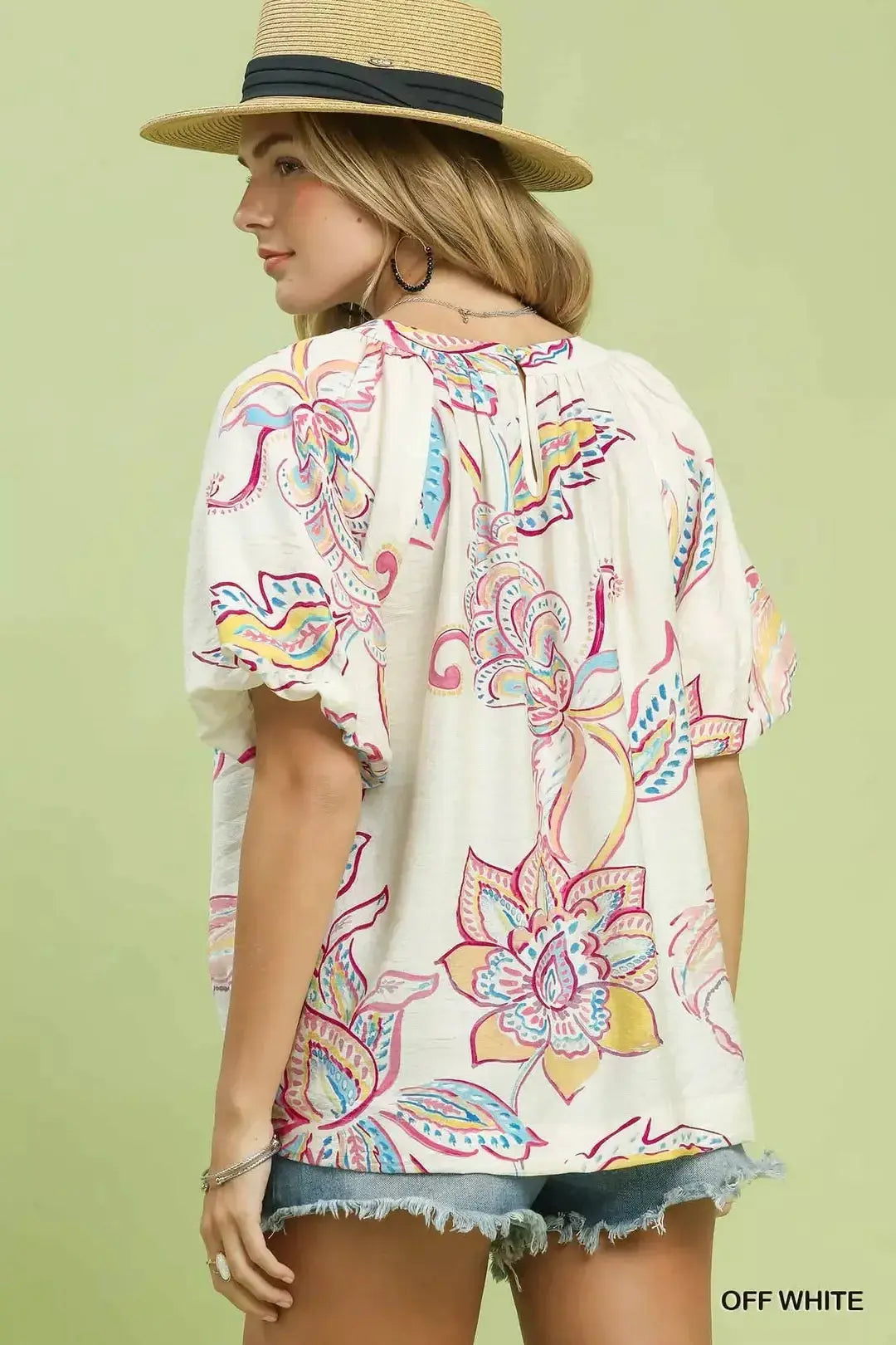 Umgee Paisley Print Puff Sleeve Top  Style Ratio