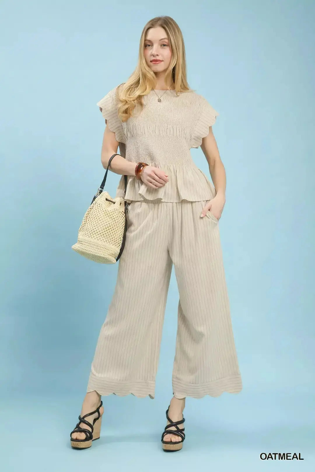 Umgee Pinstripe Wide Leg Pants  Style Ratio