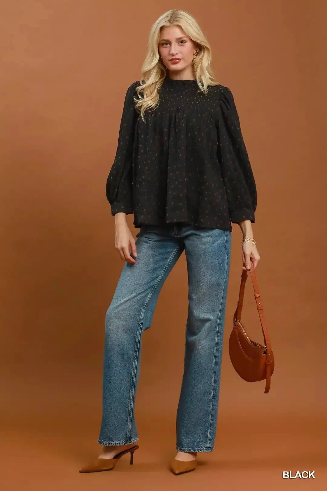 Umgee Polka Dot Smocked Detail Puff Sleeve Blouse  Style Ratio